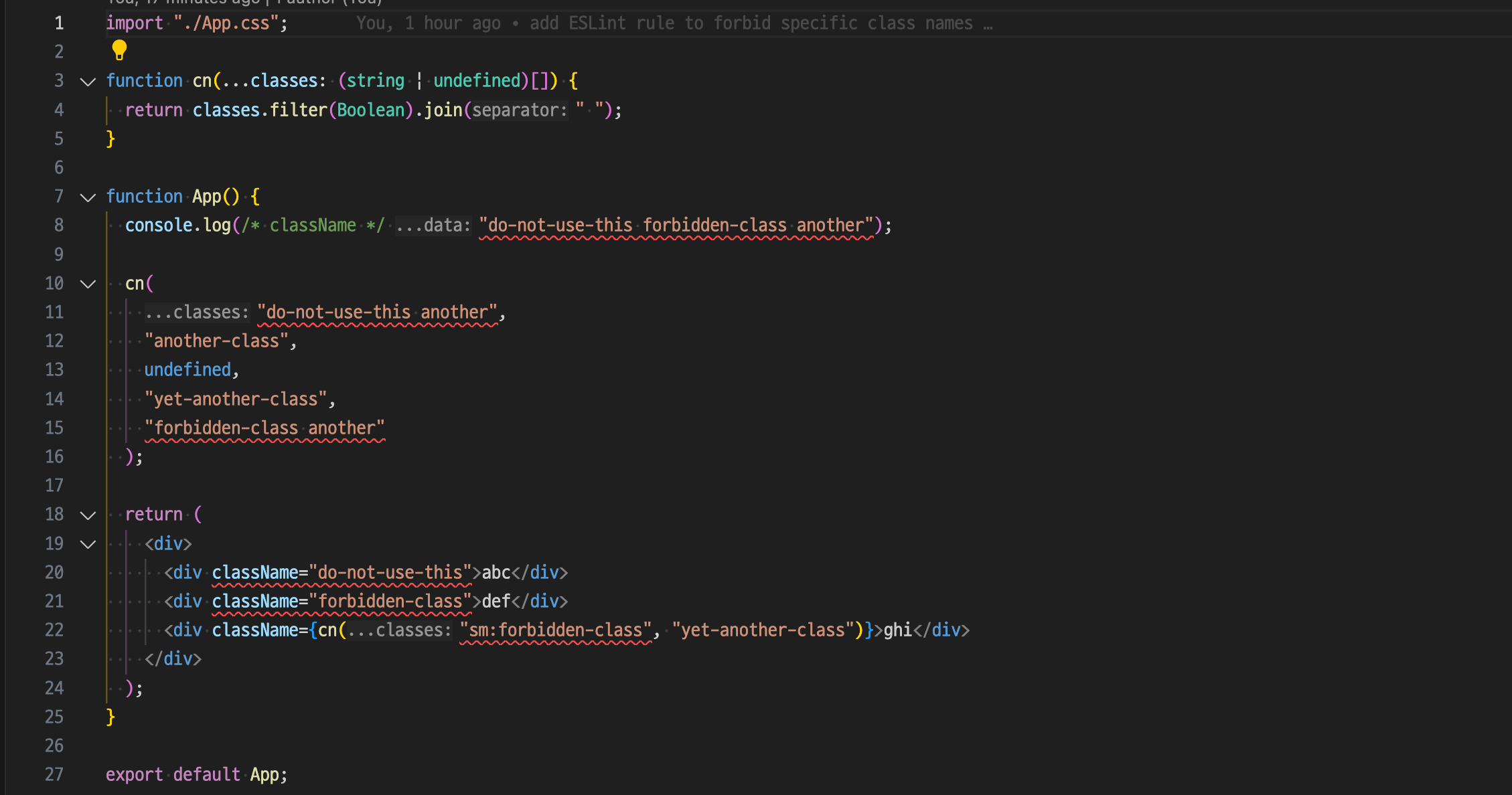 금지된 className을 써서 에러가 나는 상황