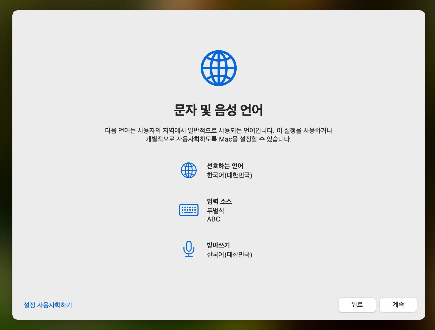 초기화 - 문자 및 음성 언어
