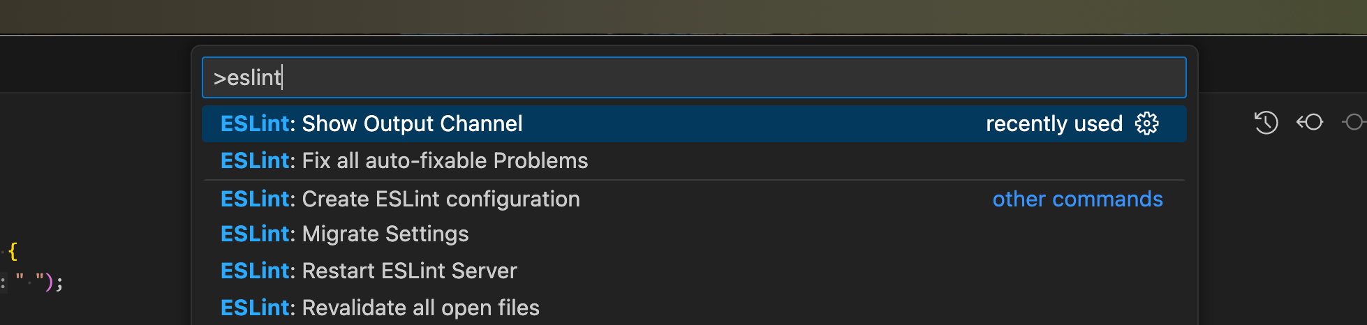 VSCode에서 ESLint: Show Output Channel 명령 실행하기